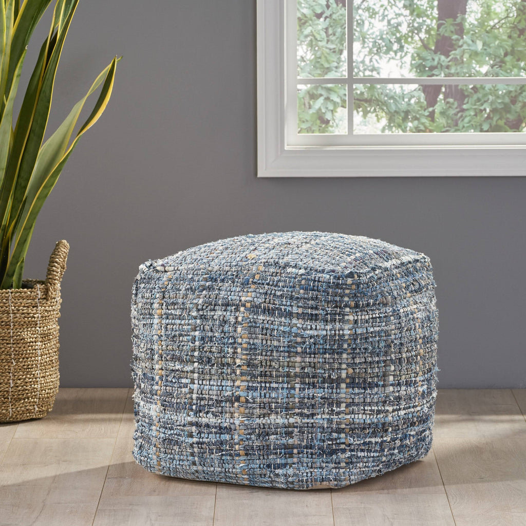 Blue Fabric Pouf Ottoman E3581