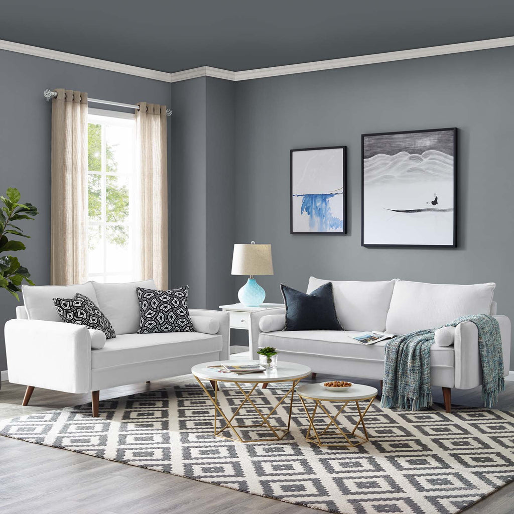 White Upholstered Fabric Sofa and Loveseat Set O299891