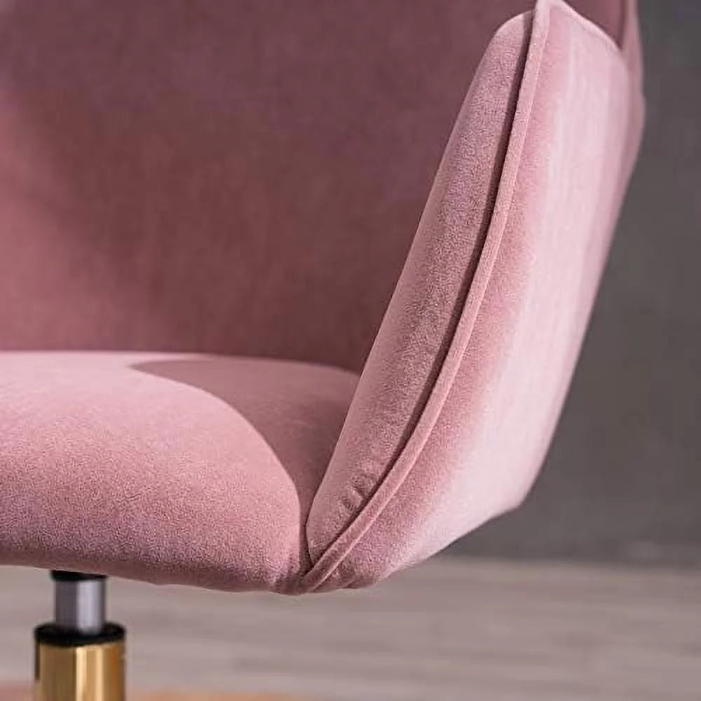 Pink Velvet Fabric Office Chair with Gold Metal Legs U3938