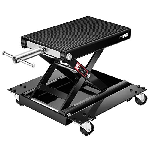 1100 Lbs Steel Wide Deck Motorcycle Lift Scissor Jack with Dolly and Hand Crank Black Y5679