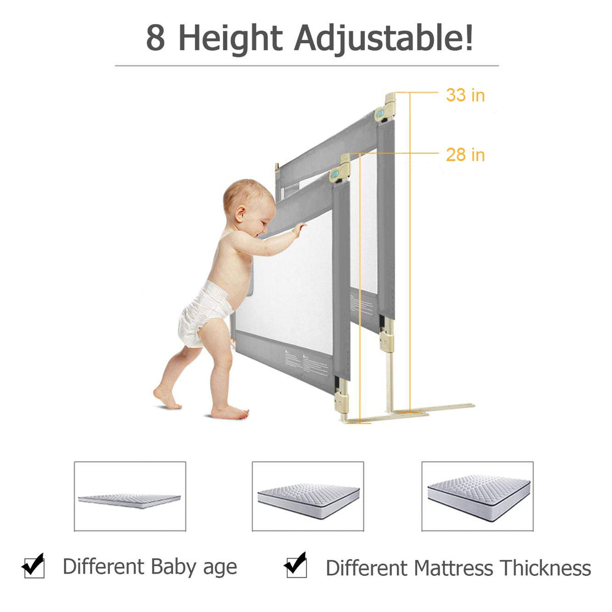 Toddler Bed Rail Guard with Double Lock J301022