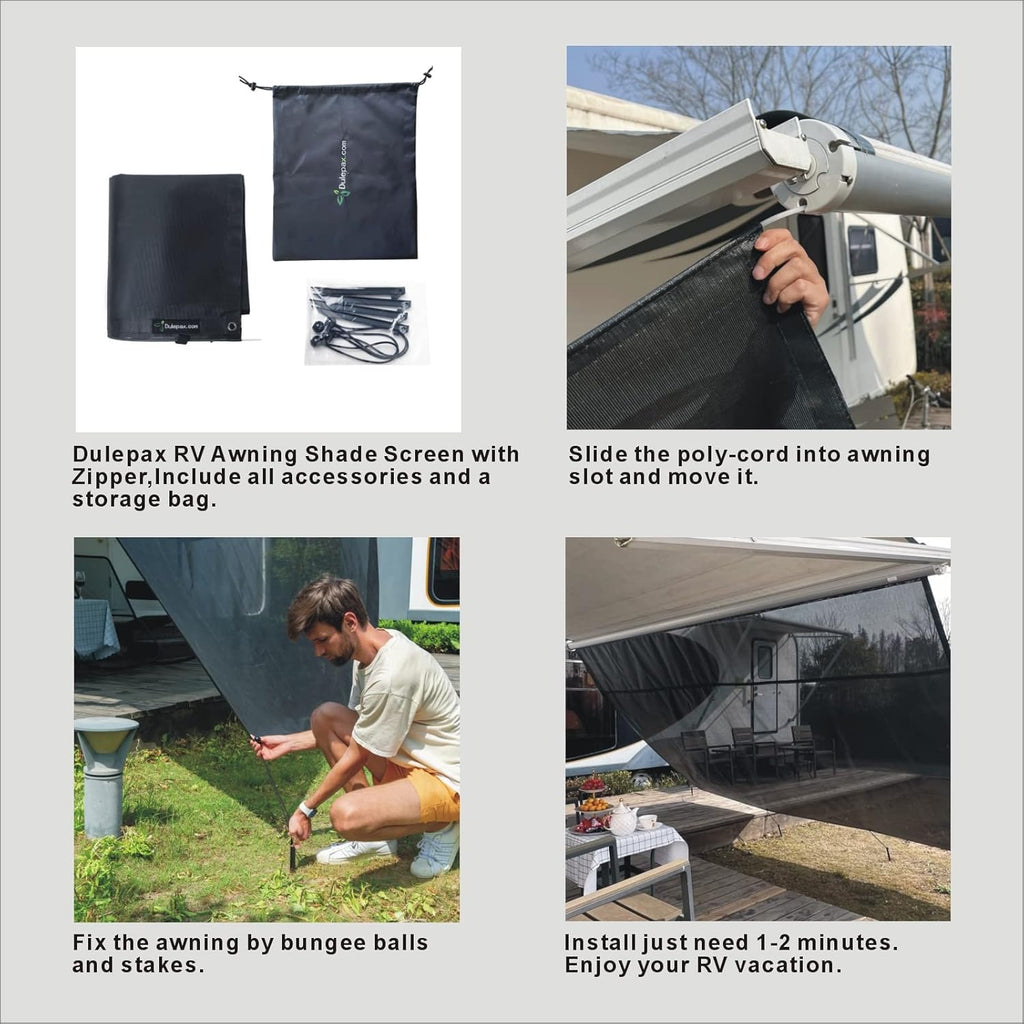 RV Awning Shade Screen with Zipper 8'X15'3'' I9107