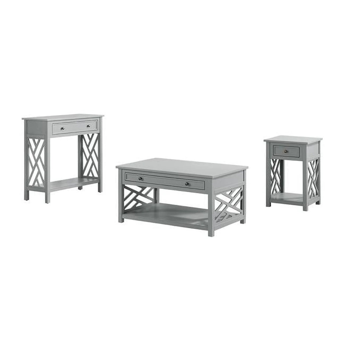 Gray Set of 3 Coffee & End Table with Drawers I9017