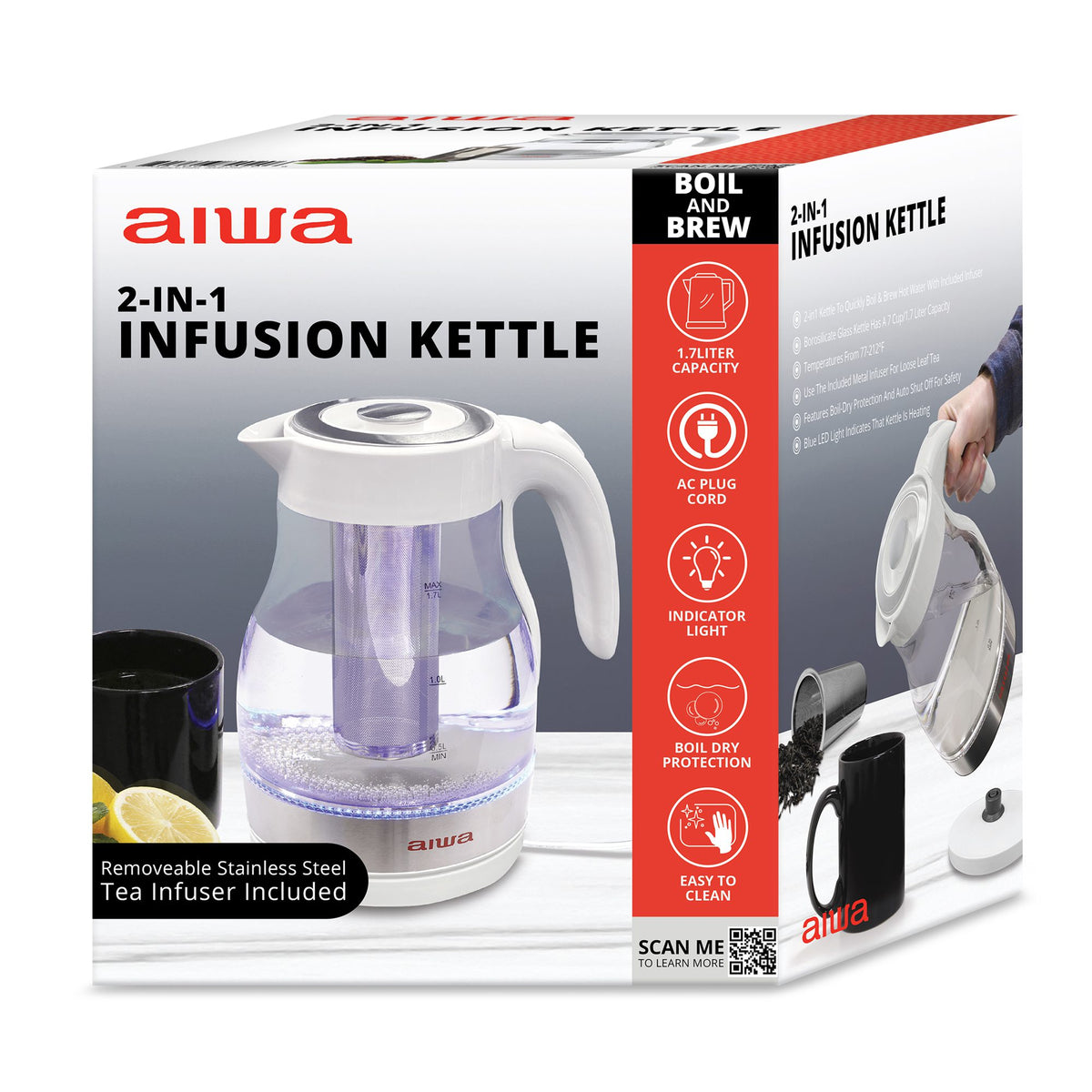 2 in 1 White Infusion Kettle with Removable Stainless Steel Tea Infuser M8590
