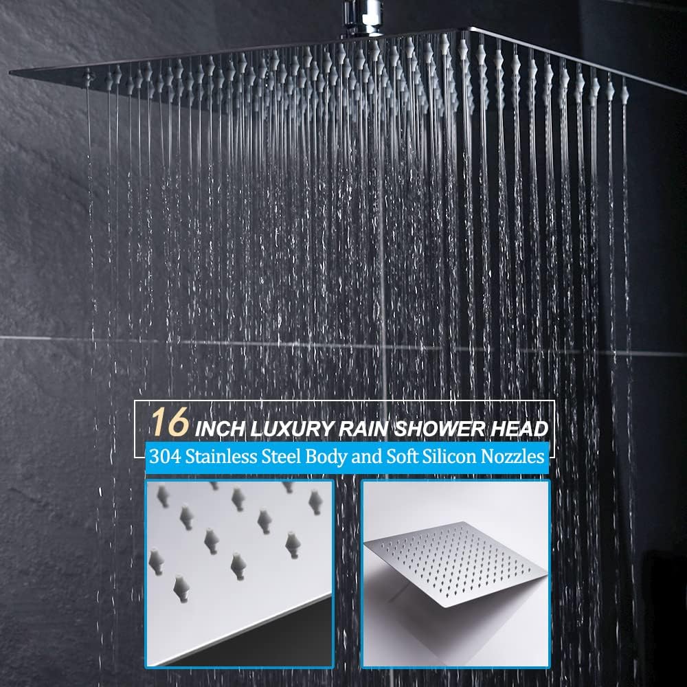 16 Inch Square Rainfall Shower System Set with 4 Body Spray Jets and Handshower U19686