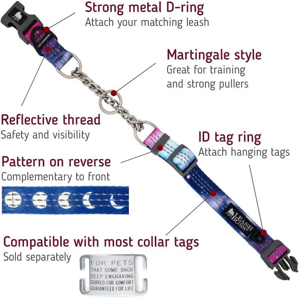Patterned Reflective Chain Martingale Dog Collar G2484
