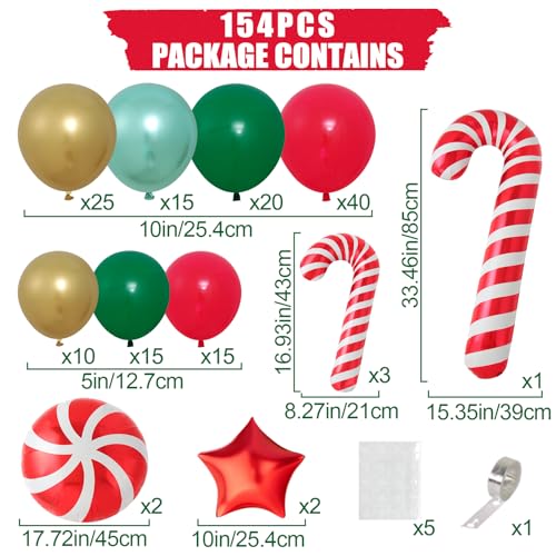 150Pcs Red Green Gold Christmas Balloon Arch Kit H179756