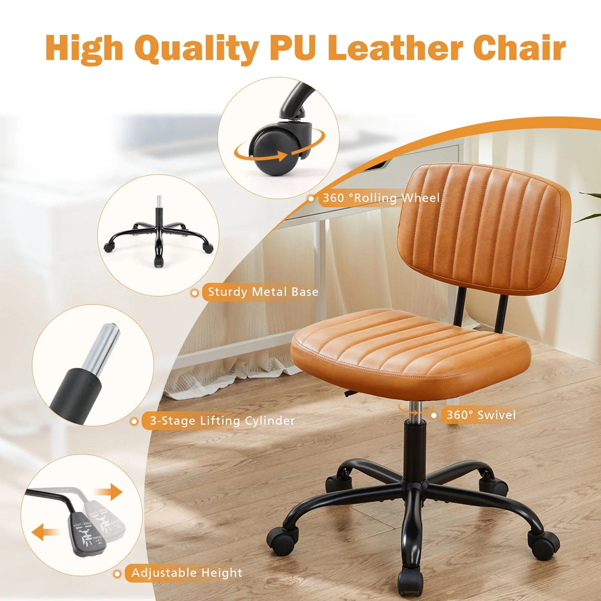 Armless Desk Chair with Wheels and Lumbar Support A802862