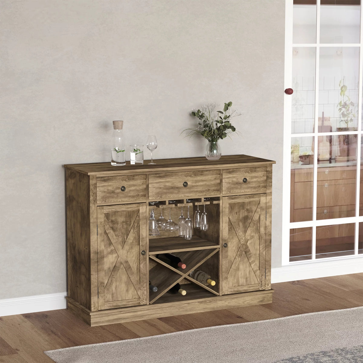 Farmhouse Coffee Bar Cabinet with 3 Drawers S19934