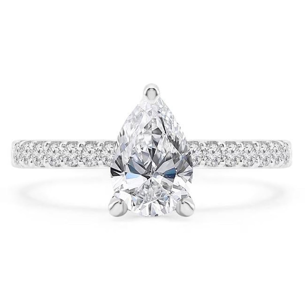 14K White Gold Pear Diamond Hidden Halo Solitaire Engagement Ring S2774