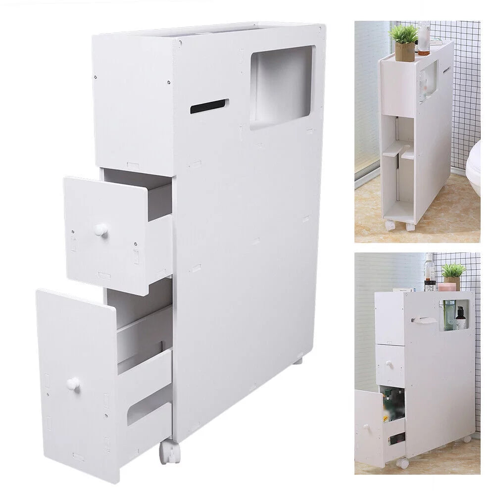 Slim Bathroom Storage Cabinet Floor Standing Organizer Shelves N920818