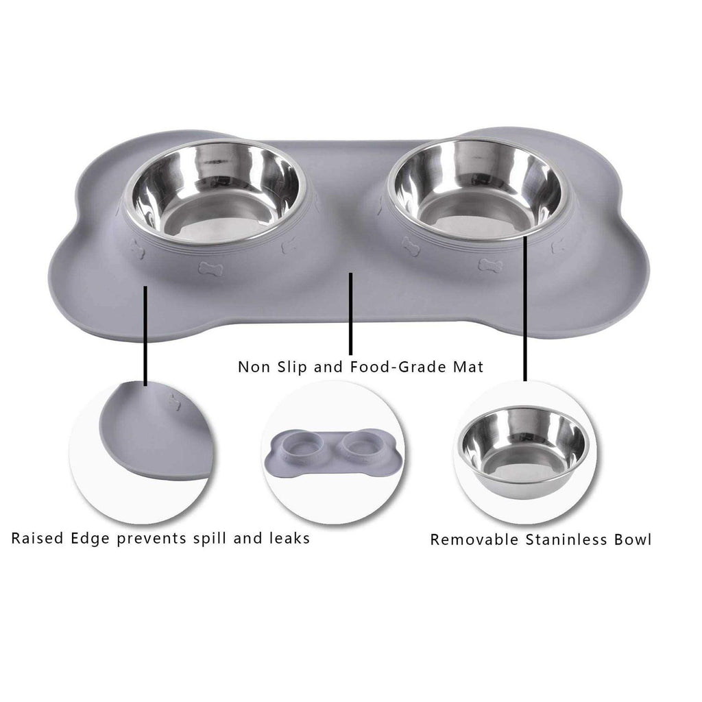 2 Stainless Steel Dog Bowl with Silicone Mat + Pet Food Scoop R11211