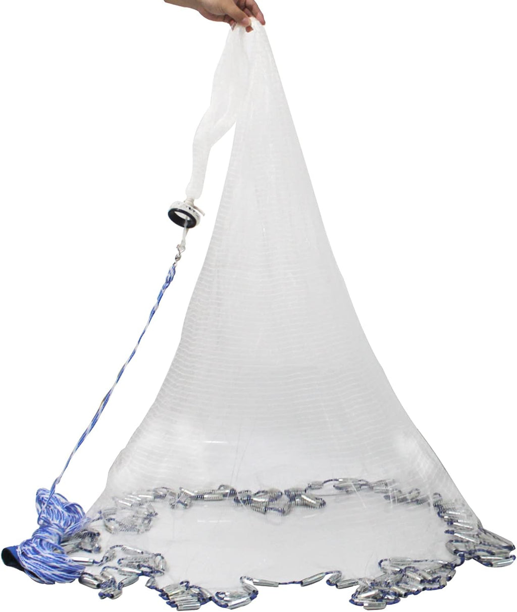 American Saltwater Fishing Cast Nets, 4Ft 6Ft 8Ft 10Ft 12Ft Radius, Stainless Steel Round Weights, 3/8 in Mesh Size Y776415