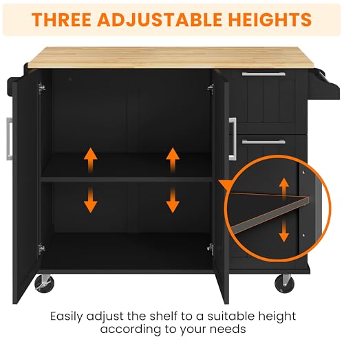 Black Kitchen Island Cart with Drop-Leaf Countertop, Rolling Storage Cabinet & 3 Drawers R988438