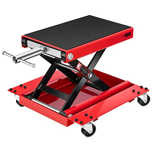 1100 Lbs Steel Wide Deck Motorcycle Lift Scissor Jack with Dolly and Hand Crank Black Y5679