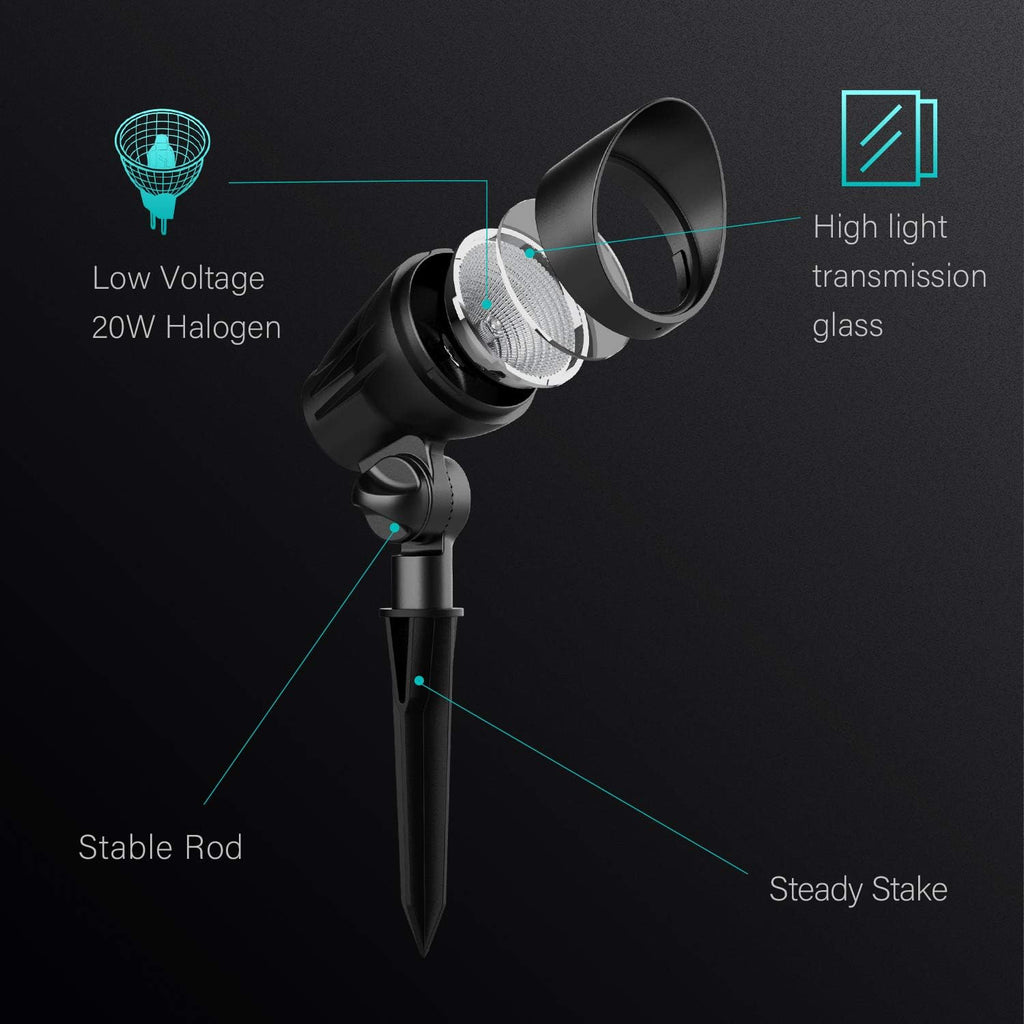 Halogen 50W Outdoor Spot Lights Waterproof Low Voltage Lighting with Spike Stand, 8 Pack E5597