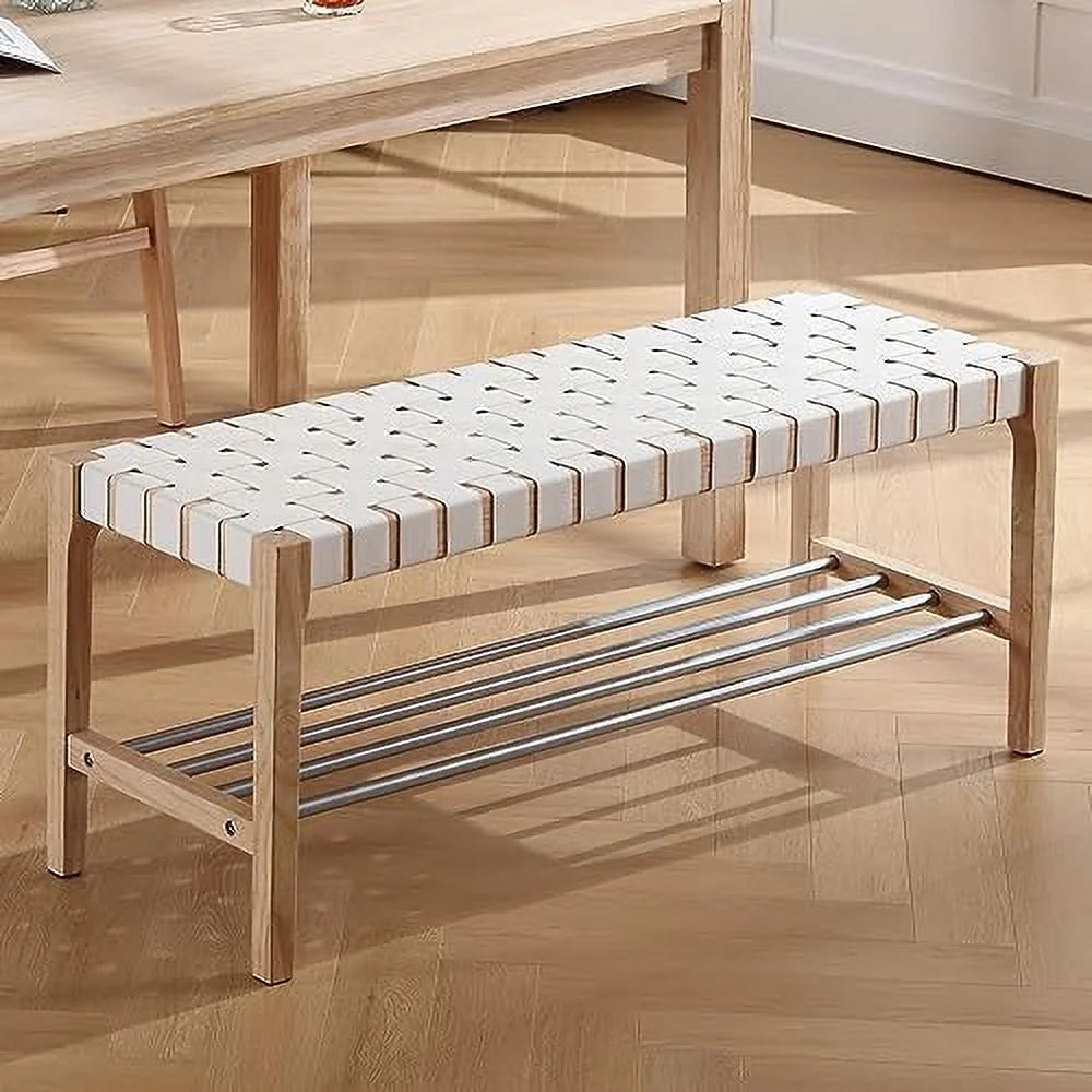 Brown Woven Straps Entryway Bench R215140