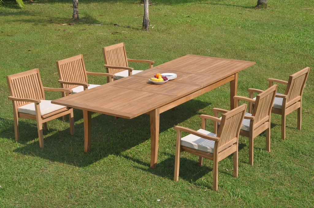Grade-A Teak 7 Pc Dining Set with 6 Stacking Arm Chairs C135