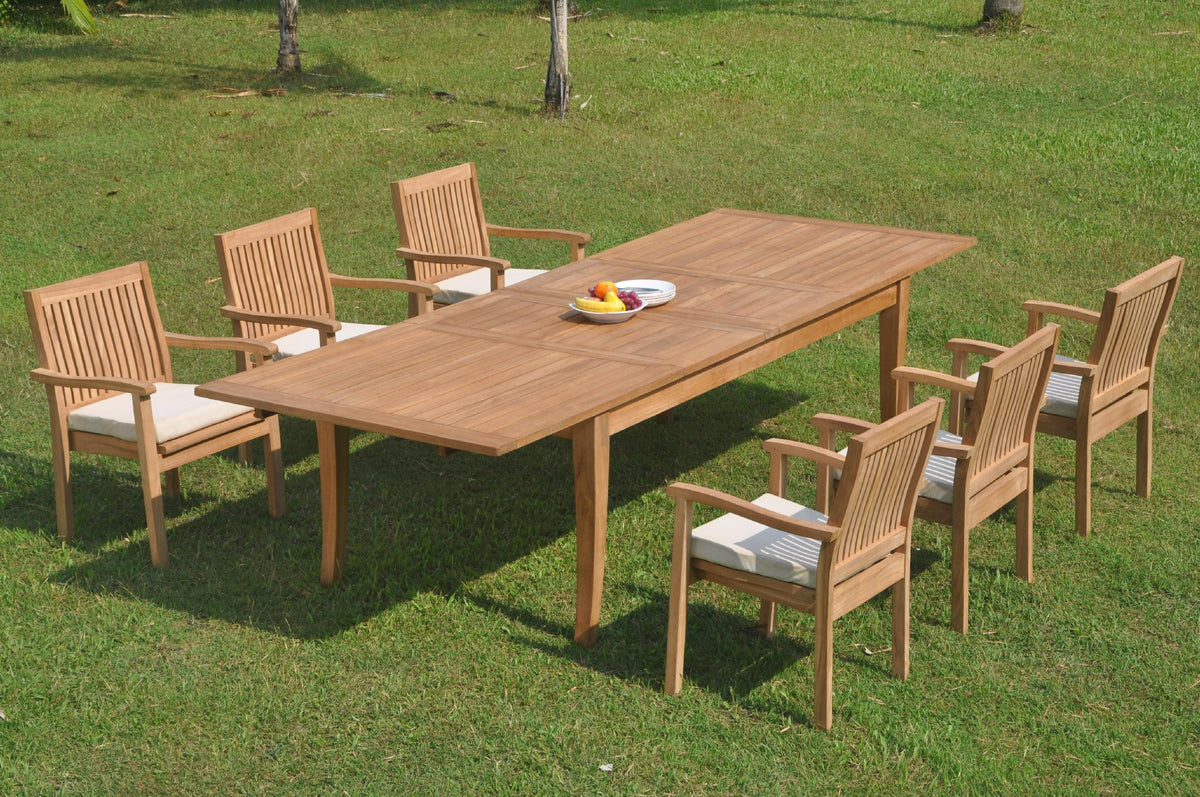Grade-A Teak 7 Pc Dining Set with 6 Stacking Arm Chairs C135
