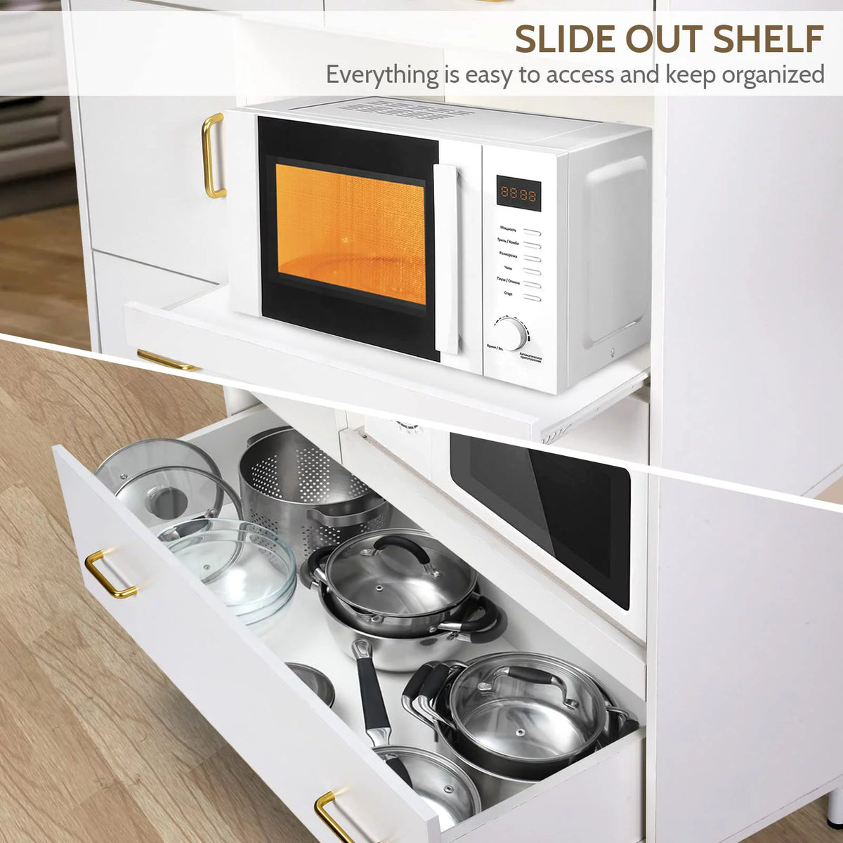 White 71'' Kitchen Pantry Storage Cabinet with 3 Drawers M4740