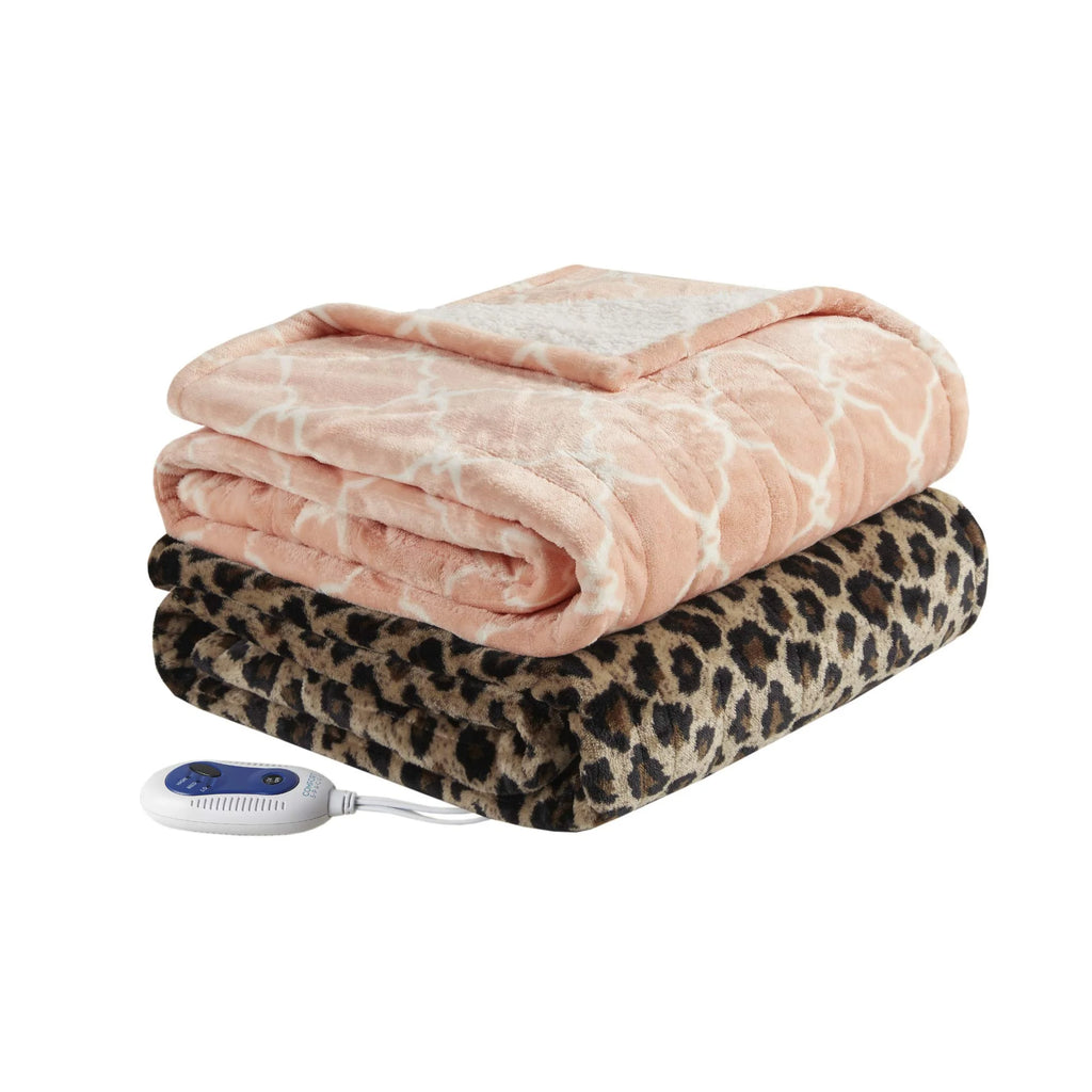 Sherpa Electric Throw Wrap with Sock Set Heated Wearable Blanket Reversible Animal Print 50"x64" P2498