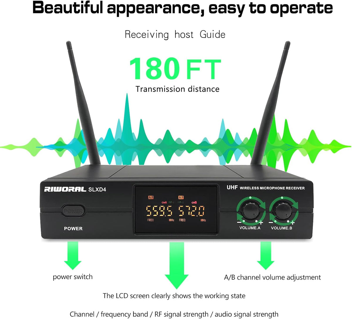 Wireless Microphone System with Dual UHF Cordless Handheld Dynamic Mic C824647