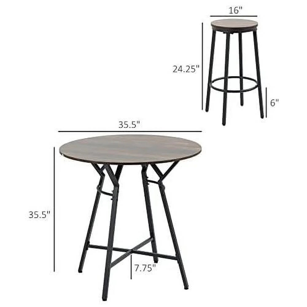 5-Piece Bar Table and Chairs Set Black Brown P1494