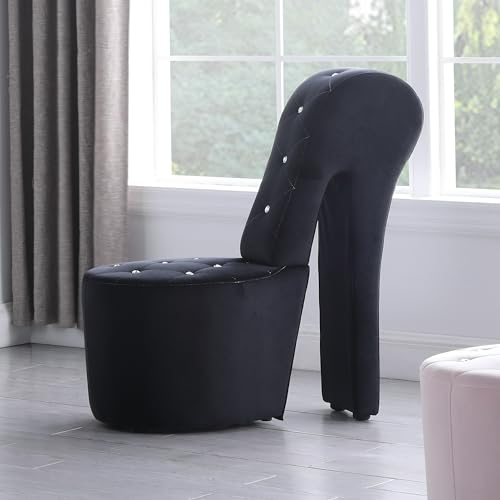 Black Velvet Shoe Chair with Crystal Studs S79945