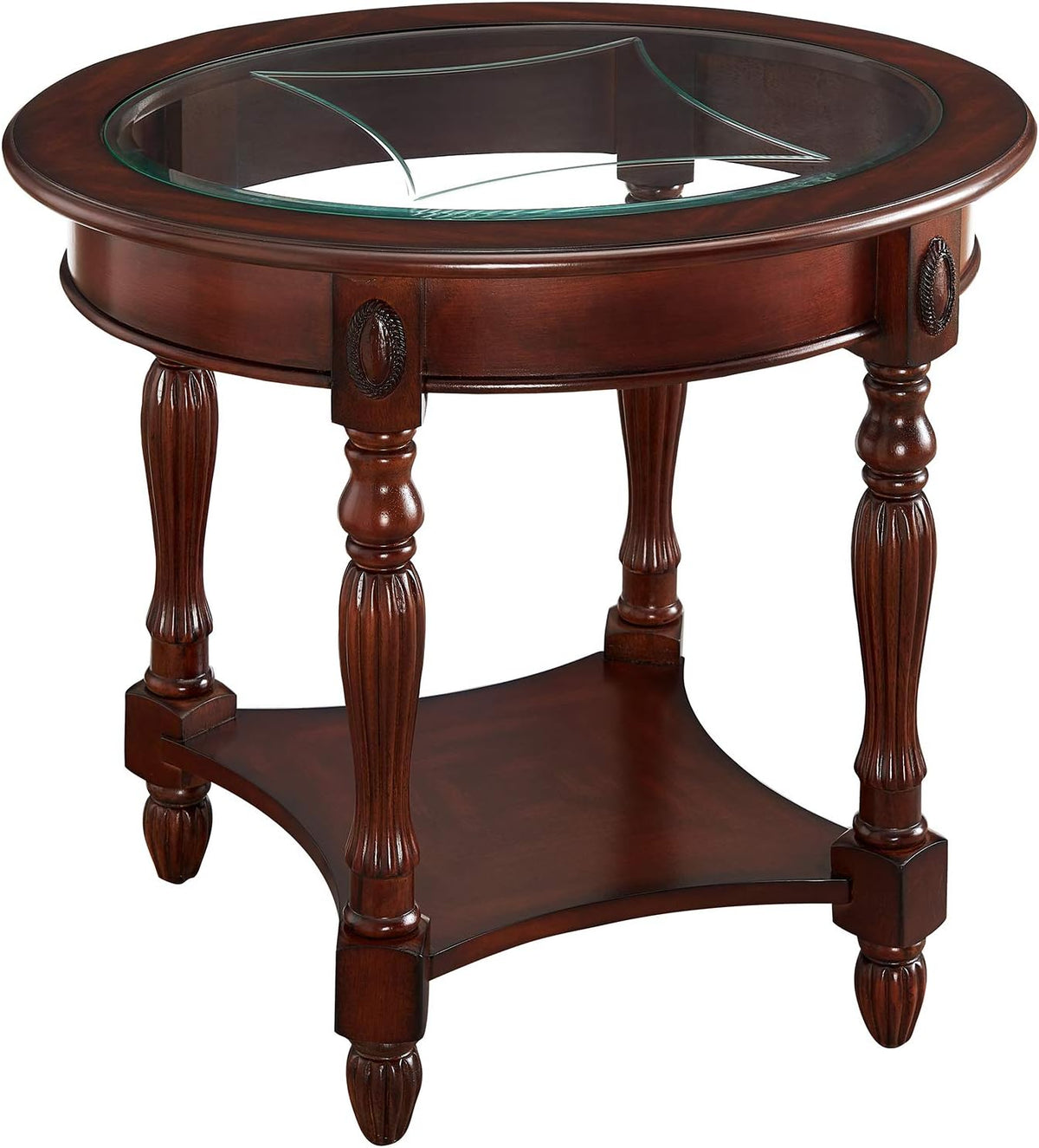 Solid Wood End Table with Tempered Glass B62085