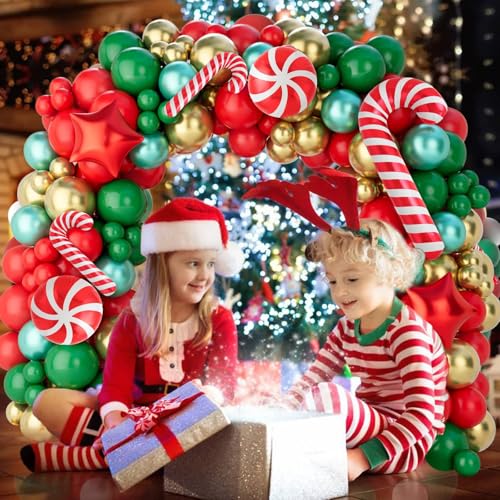 150Pcs Red Green Gold Christmas Balloon Arch Kit H179756
