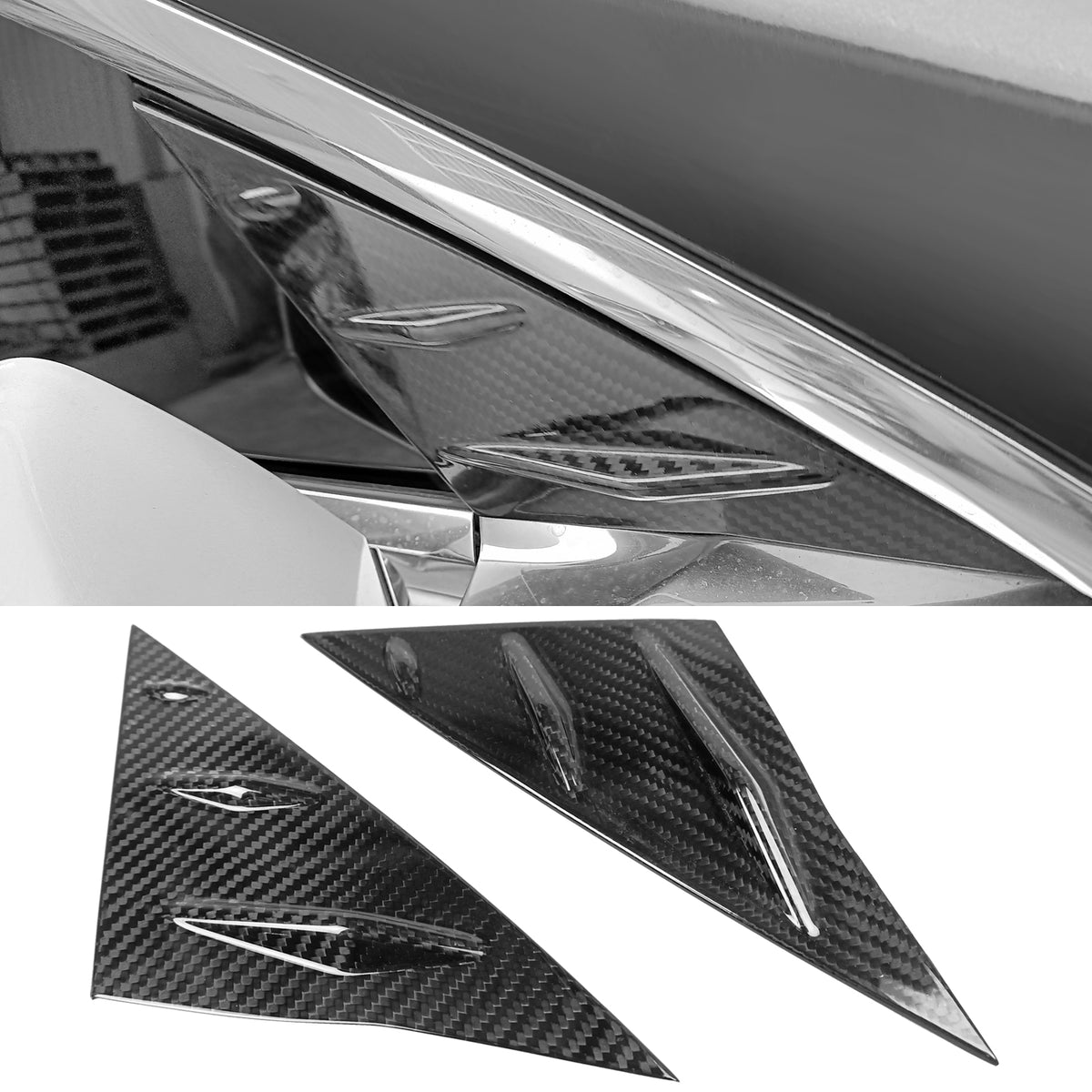 Front Window Louver Real Carbon Fiber Vent Trim 2PCS J161