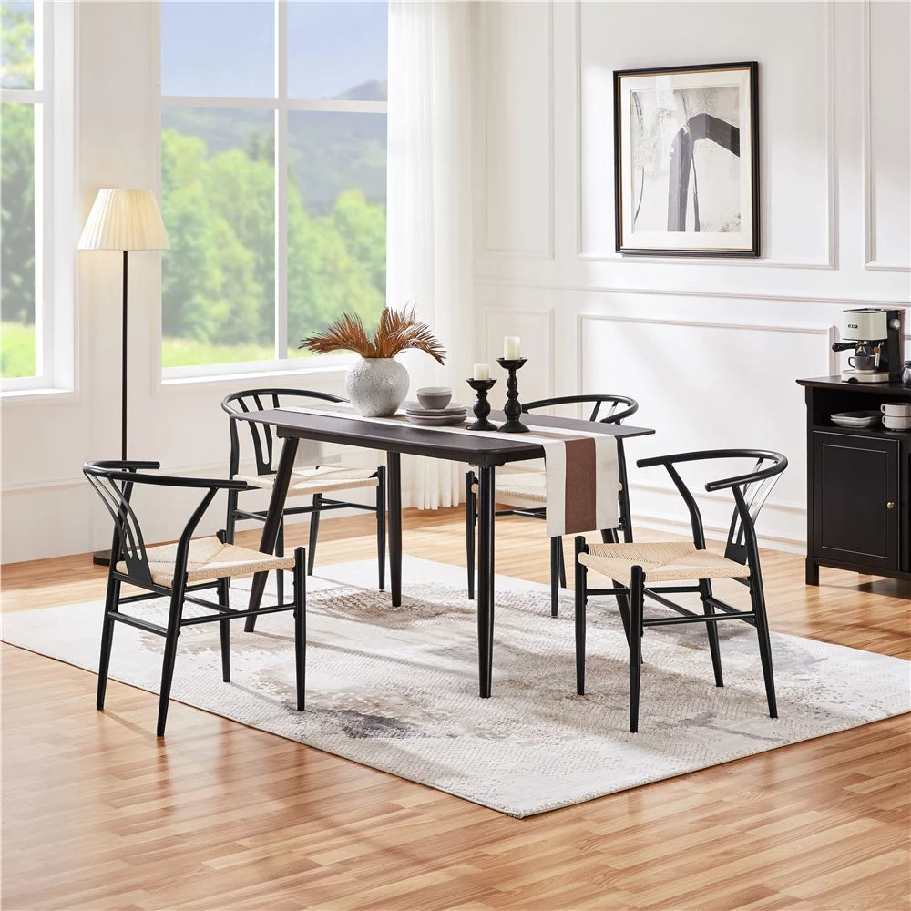 2PCS Weave Modern Dining Chair with Metal Frame, Black P78414