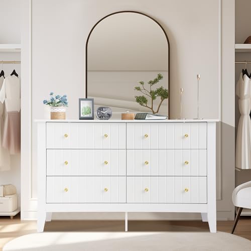White 6 Drawer Wood Dresser with Metal Handle Q3865