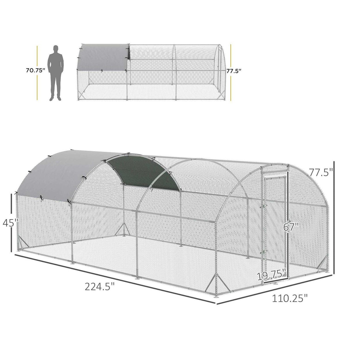 Metal Chicken Coop Walk-in Enclosure with Cover U372