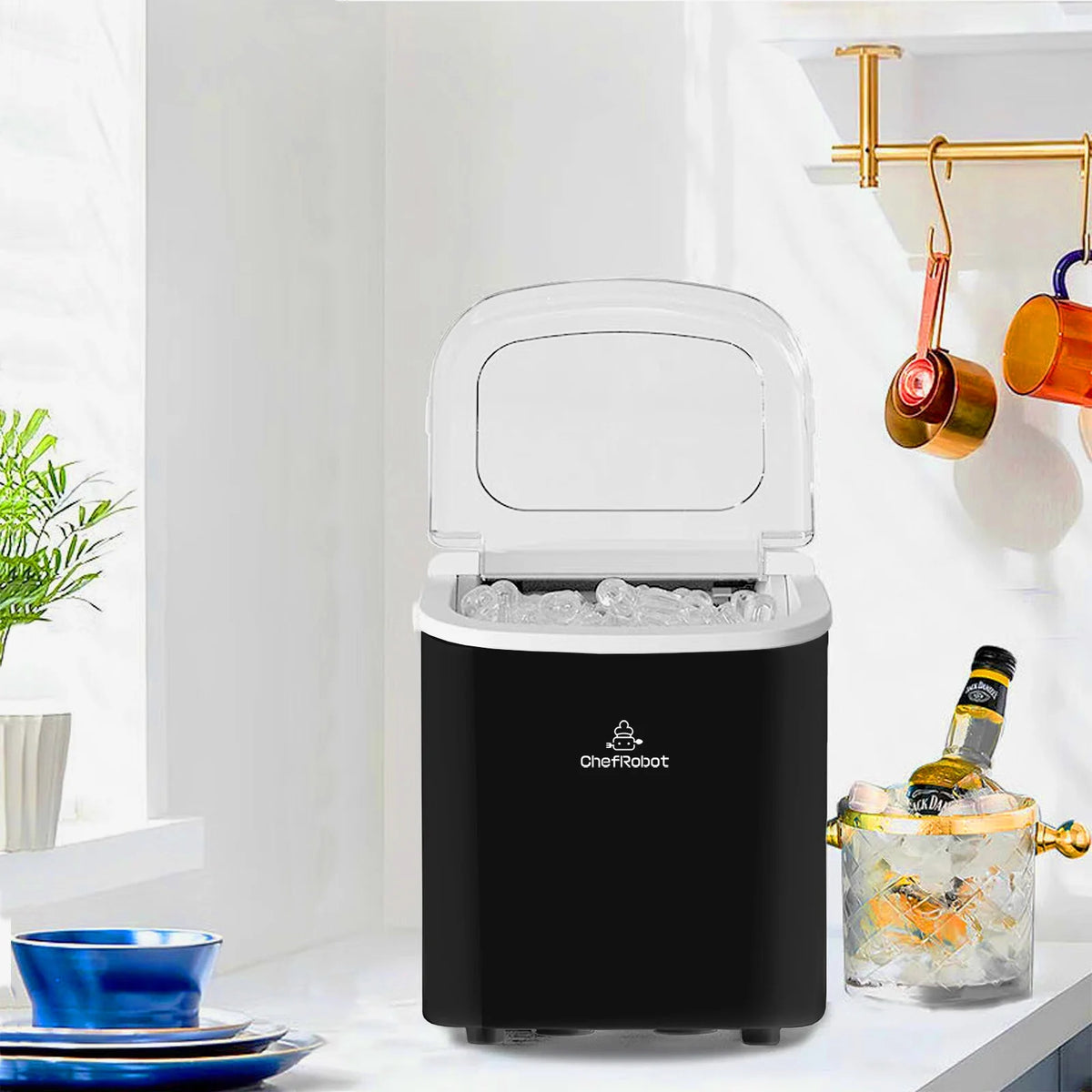 Black Self-Cleaning Countertop Ice Maker with Ice Scoop and Basket H243