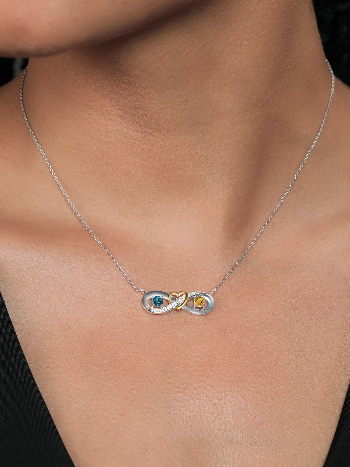 925 Silver 10K Yellow Gold London Blue Topaz Yellow Citrine Lab Grown Diamond Heart Interlocking Infinity Symbol Pendant Necklace with 18 inch Chain N8418