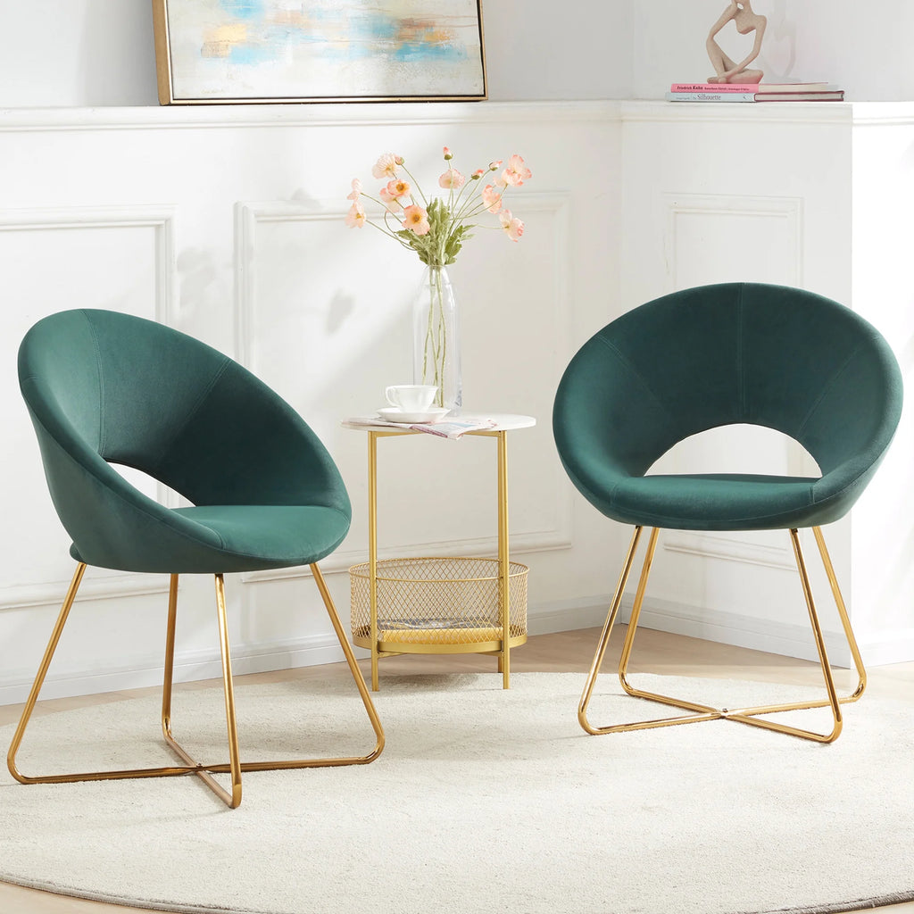 Set of 2 Velvet Accent Chair with Golden Metal Base H77419