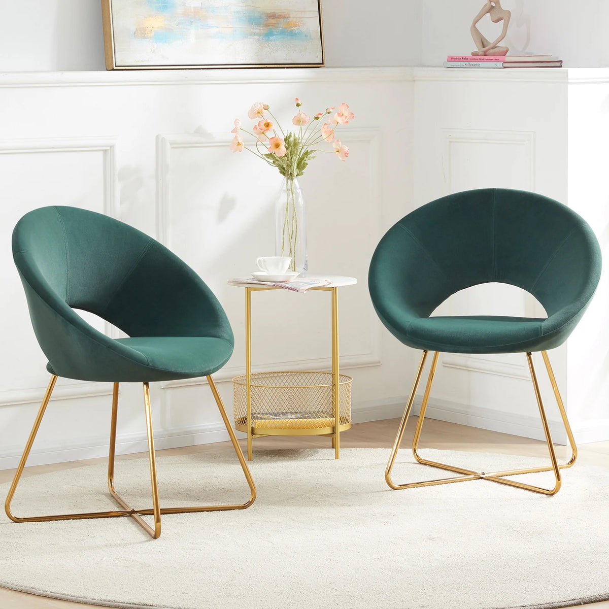Set of 2 Velvet Accent Chair with Golden Metal Base H77419