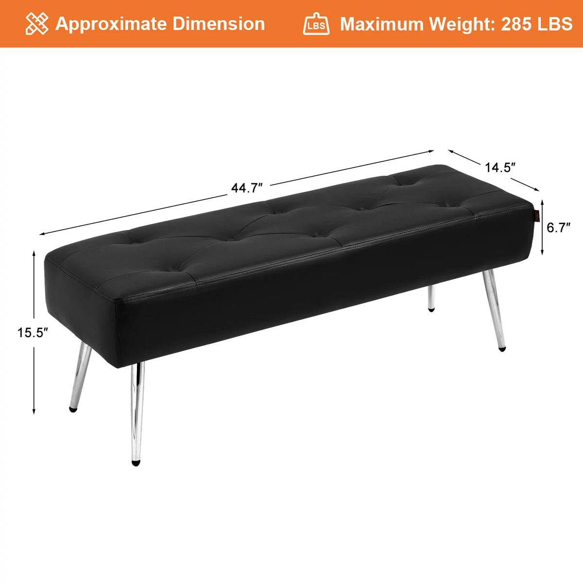 Black Faux PU Leather Tufted Ottoman Bench M17589