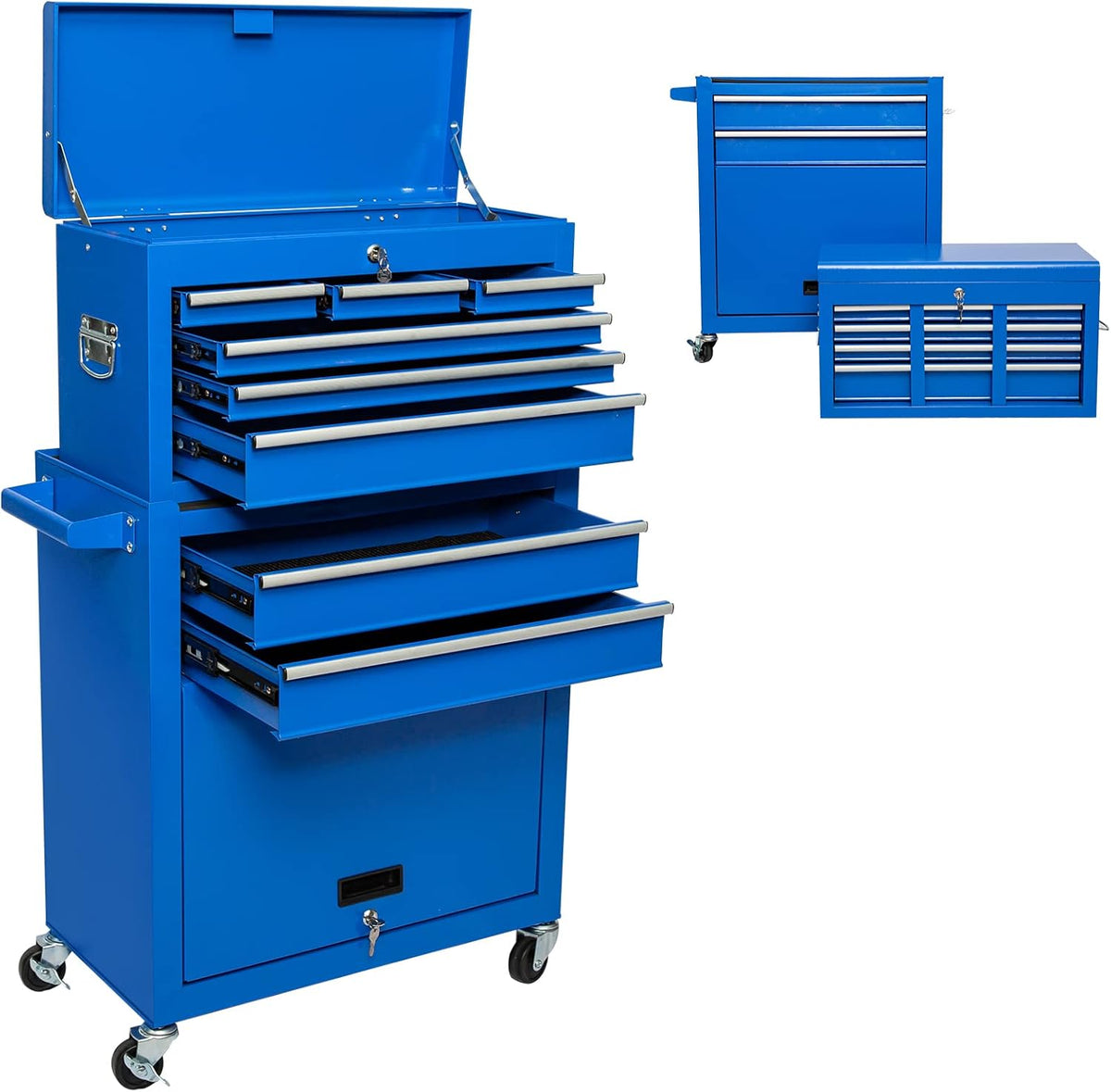 8 Drawer Rolling Tool Chest Detachable Tool Cabinet with Wheels and Lock Blue X672296
