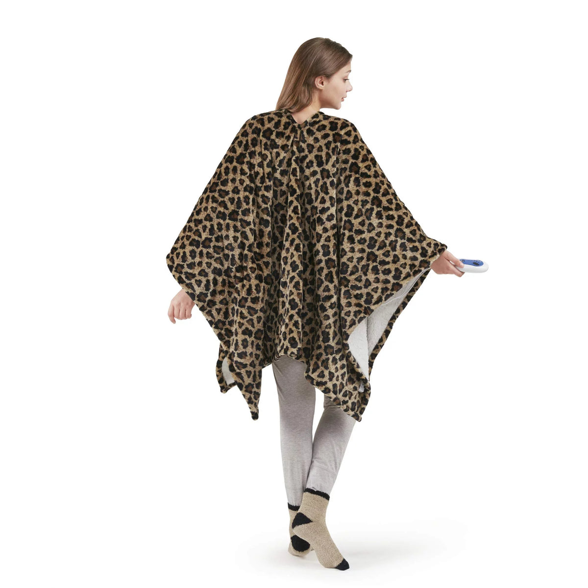 Sherpa Electric Throw Wrap with Sock Set Heated Wearable Blanket Reversible Animal Print 50"x64" P2498