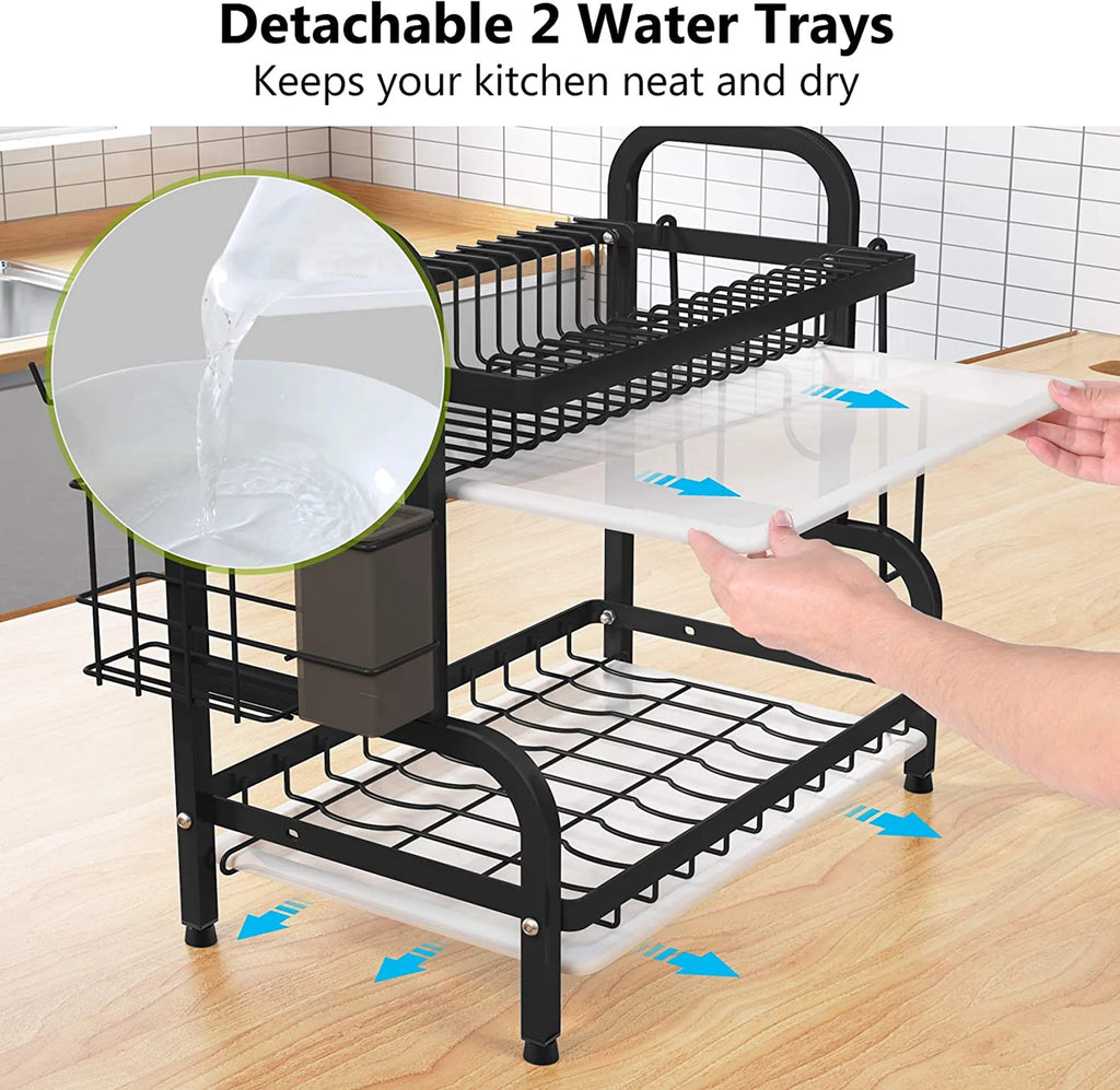 Adjustable 2-Tier Dish Drying Rack with Cutting Board Holder Z886698