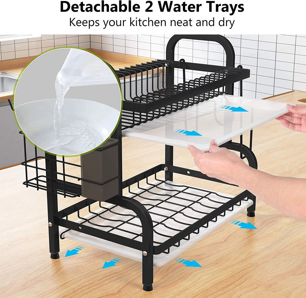 Adjustable 2-Tier Dish Drying Rack with Cutting Board Holder Z886698