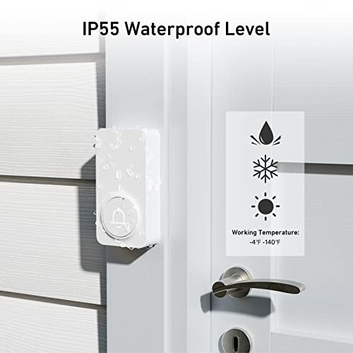 Wireless Doorbell with 2 Receiver, 1000ft Range, Waterproof, White M727