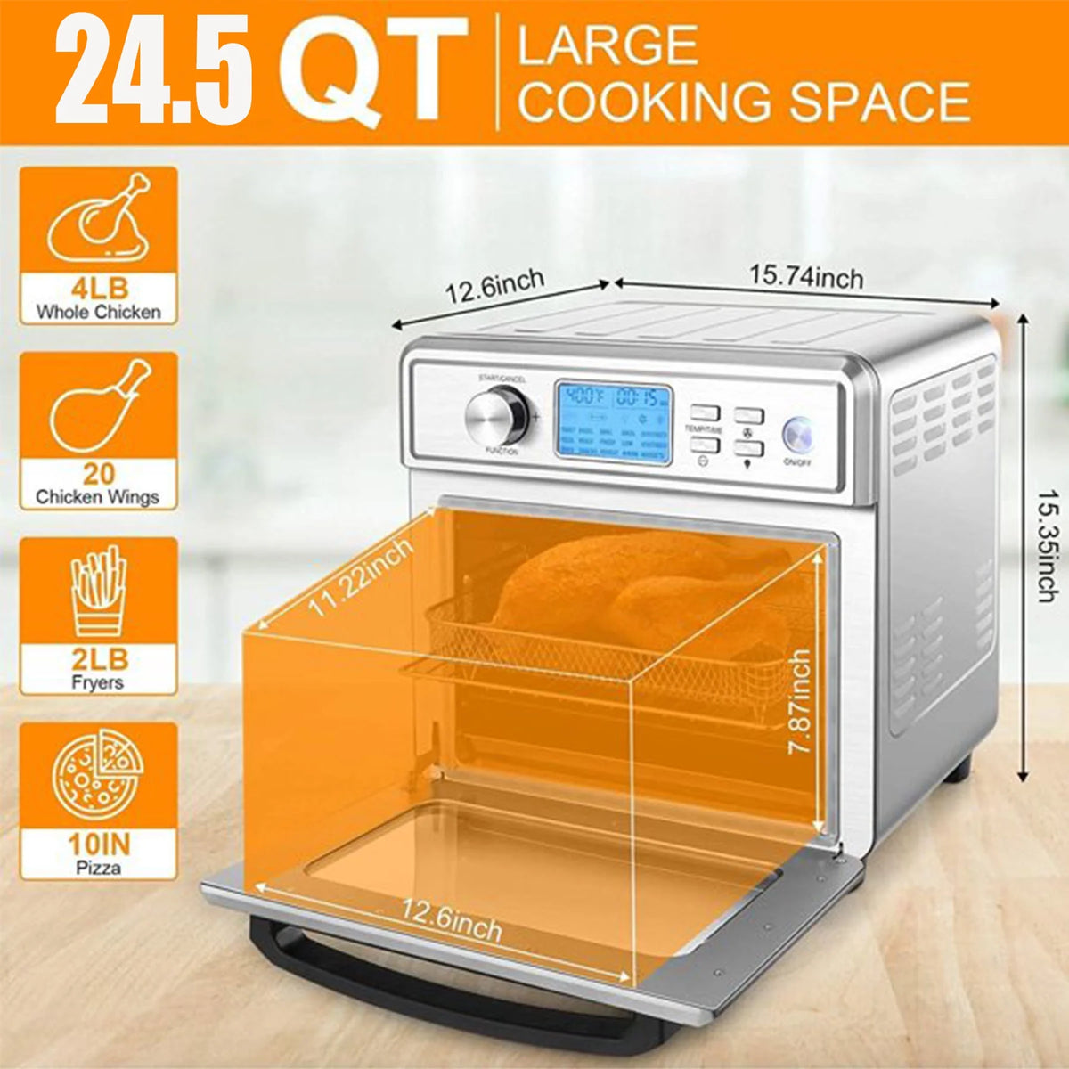 16 in 1 24.5QT Stainless Steel Air Fryer Oven D2952
