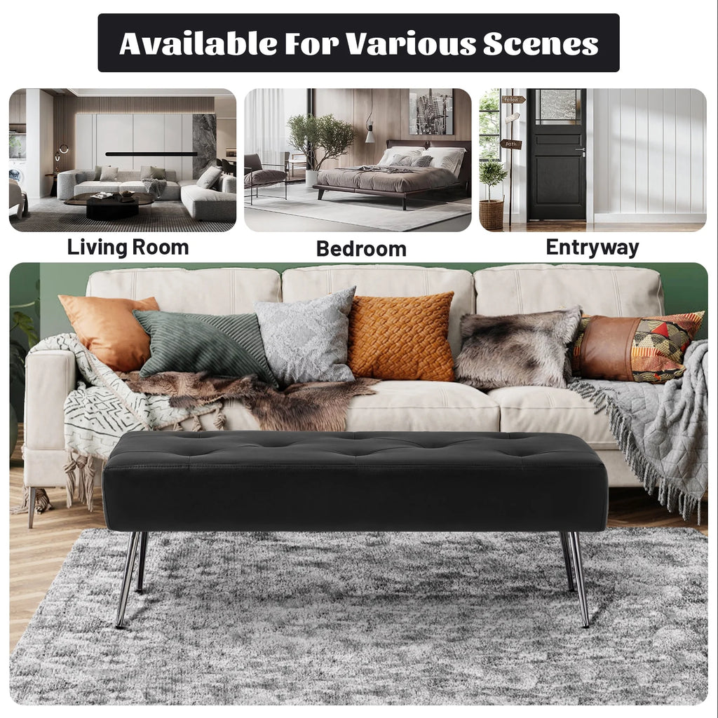 Black Faux PU Leather Tufted Ottoman Bench M17589