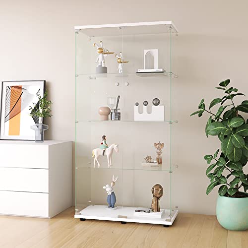 Black 4 Shelf Double Door Glass Display Cabinet J955