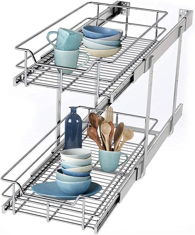 2 Tier Wire Pull Out Organizer Shelf Sliding Drawer Storage L700