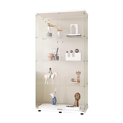 Black 4 Shelf Double Door Glass Display Cabinet J955