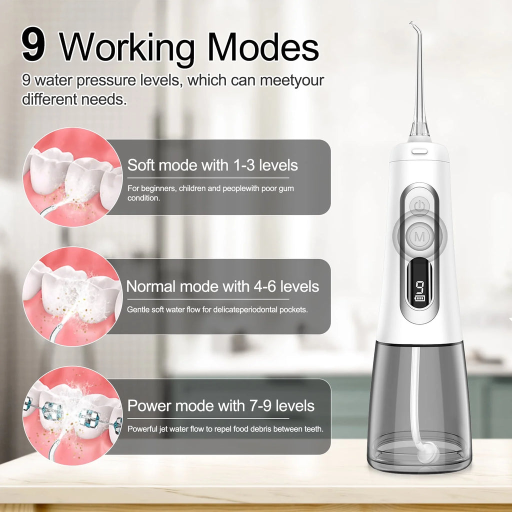 Cordless Water Flosser 300ML 9 Modes 5 Jet Tips IPX7 Waterproof W610